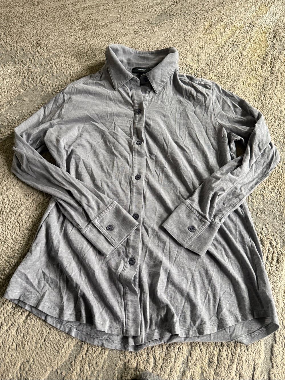 Theory Light Gray Long Sleeve Shirt button front cotton classic preppy medium